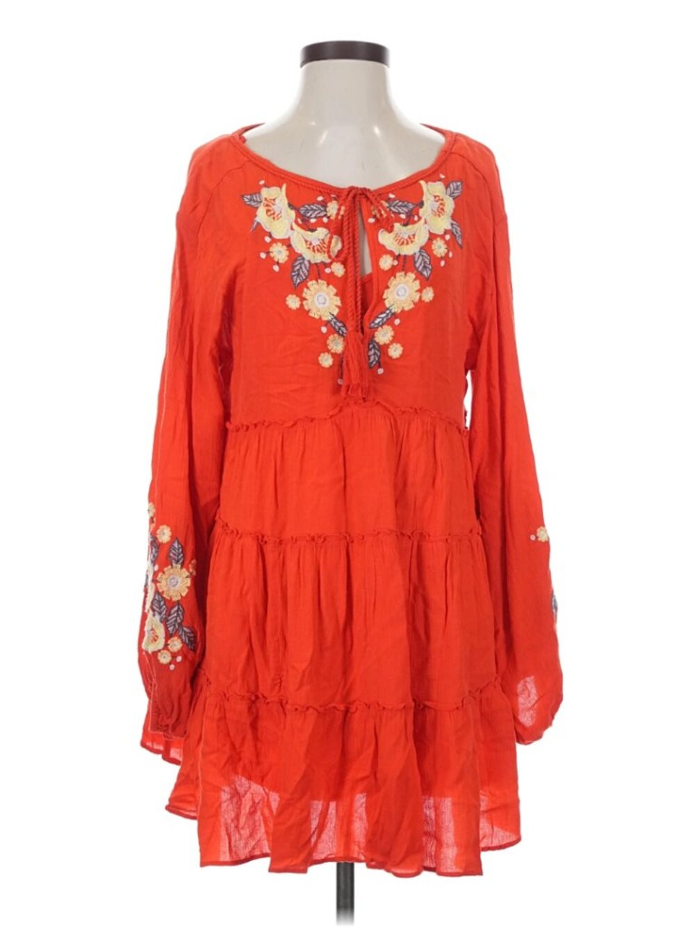 Free People Spell On You Embroidered Babydoll Dress Medium Orange Red Boho - Picture 3 of 7